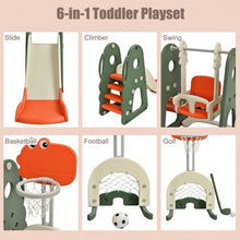 Load image into Gallery viewer, 6 in 1 Toddler Slide and Swing Set with Ball Games-Orange