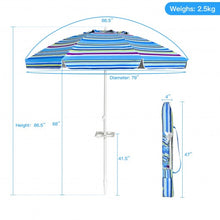 Load image into Gallery viewer, 7.2 FT Portable Outdoor Beach Umbrella with Sand Anchor and Tilt Mechanism for Poolside and Garden-Blue