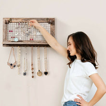 Load image into Gallery viewer, Vintage Wood Wall Mounted Jewelry Organizer Display Rack with Bracelet Rod-Brown