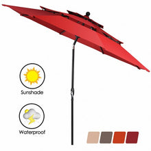 Load image into Gallery viewer, 10ft 3 Tier Patio Umbrella Aluminum Sunshade Shelter Double Vented-Burgundy