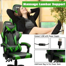 Load image into Gallery viewer, Gaming Chair Reclining Swivel with Massage Lumbar Support -Green