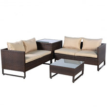 Load image into Gallery viewer, 4 pcs Brown Rattan Wicker Patio Sofa Set with a Pragmatic Table