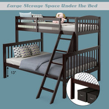 Load image into Gallery viewer, Twin over Full Bunk Bed Rubber Wood Convertible with Ladder Guardrail-Espresso
