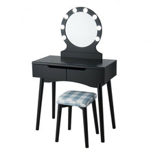 Load image into Gallery viewer, Dressing Table with Large Round Mirror and 8 Light Bulbs for Bedroom-Black