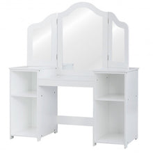 Load image into Gallery viewer, Kids Tri Folding Mirror Makeup Dressing Vanity Table Set-White