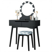 Load image into Gallery viewer, Dressing Table with Large Round Mirror and 8 Light Bulbs for Bedroom-Black