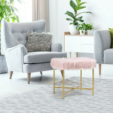 Load image into Gallery viewer, Faux Fur Ottoman Decorative Stool with Metal Legs