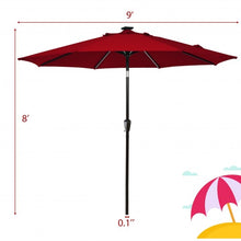 Load image into Gallery viewer, 9Ft Solar LED Market Umbrella with Aluminum Crank Tilt 16 Strip Lights-Wine