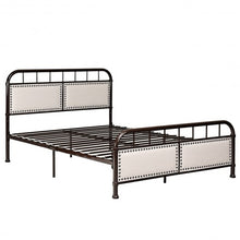 Load image into Gallery viewer, Full Size Metal Upholstered Panel Headboard Bed Frame-Chocolate