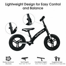 Load image into Gallery viewer, 12" Kids No-Pedal Balance Bike with Adjustable Seat-Black