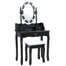 Load image into Gallery viewer, Oval Mirror Vanity Set with 10 LED Dimmable Bulbs and 3 Drawers-Black