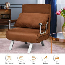 Load image into Gallery viewer, Chamois Convertible Sleeper Bed Arm Sofa with Pillow-Brown