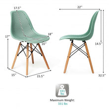 Load image into Gallery viewer, 2 Pcs Modern Plastic Hollow Chair Set with Wood Leg-Green