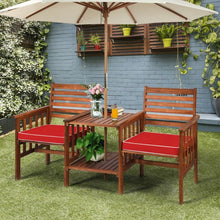Load image into Gallery viewer, 3 pcs Outdoor Patio Table Chairs Set Acacia Wood Loveseat-Red