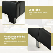Load image into Gallery viewer, Queen Upholstered Platform Bed Frame with Linen Headboard Wood Slat-Black