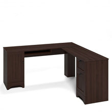 Load image into Gallery viewer, 66" �66" L-shaped Corner Computer Desk with Drawers-Coffee