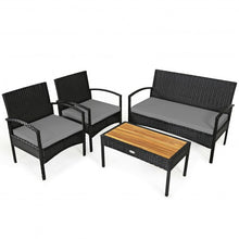 Load image into Gallery viewer, 4 Pcs Patio Rattan Furniture Set Sofa Chair Coffee Table with Cushion-Gray
