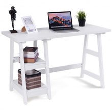 Load image into Gallery viewer, Modern Trestle Computer Desk Writing Laptop Table W/2 Open Tiers Shelves White-White
