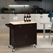 Load image into Gallery viewer, Modern Rolling Kitchen Cart Island with Wooden Top-Brown