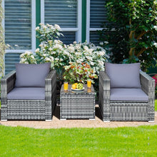 Load image into Gallery viewer, 3 Pcs Patio Rattan Furniture Bistro Set with Cushioned Sofa