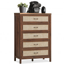 Load image into Gallery viewer, Dresser Rustic Storage Freestanding Wooden Cabinet with 5 Rattan Drawers-Walnut