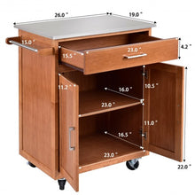 Load image into Gallery viewer, Wooden Kitchen Rolling Storage Cabinet with Stainless Steel Top