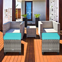 Load image into Gallery viewer, 2PCS Patio Rattan Wicker Ottoman Seat with Removable Cushions Without Blower-Turquoise