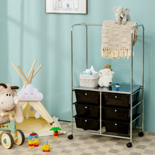 Load image into Gallery viewer, 6 Drawer Rolling Storage Cart with Hanging Bar -Black