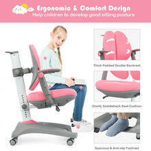 Load image into Gallery viewer, Kids Adjustable Height Depth Study Desk Chair with Sit-Brake Casters-Pink