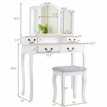 Load image into Gallery viewer, Tri Folding Mirror Makeup Dressing Vanity Set with 4 Drawers-White