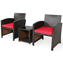 Load image into Gallery viewer, 3 Pieces PE Rattan Wicker Furniture Set with Cushion Sofa Coffee Table for Garden-Red