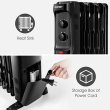 Load image into Gallery viewer, 1500W Oil Filled Portable Radiator Space Heater with Adjustable Thermostat-Black