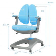 Load image into Gallery viewer, Kids Adjustable Height Depth Study Desk Chair with Sit-Brake Casters-Blue