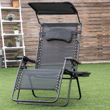 Load image into Gallery viewer, Folding Recliner Lounge Chair with Shade Canopy Cup Holder-Black
