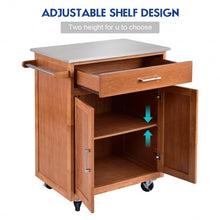 Load image into Gallery viewer, Wooden Kitchen Rolling Storage Cabinet with Stainless Steel Top
