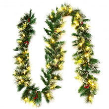Load image into Gallery viewer, 9ft Pre-lit Snow Flocked Tips Christmas Garland with  Red Berries 50 Lights