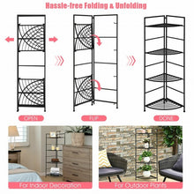 Load image into Gallery viewer, 4 Tier Folding Metal Shelf Plant Stand Storage Open Shelf Corner Display Rack