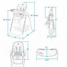 Load image into Gallery viewer, Foldable High Chair with Large Storage Basket -Gray