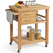 Load image into Gallery viewer, Bamboo Kitchen Trolley Cart with Tower Rack and Drawers