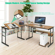Load image into Gallery viewer, L-Shaped Computer Desk with Tiltable Tabletop-Walnut