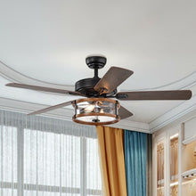 Load image into Gallery viewer, 52" Retro Ceiling Fan Lamp with Glass Shade Reversible Blade Remote Control