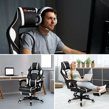 Load image into Gallery viewer, Massage Gaming Chair with Footrest and Lumbar Support-White