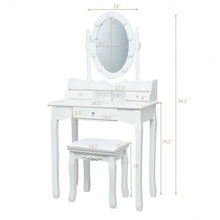 Load image into Gallery viewer, Oval Mirror Vanity Set  with 10 LED Dimmable Bulbs and 3 Drawers-White