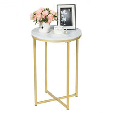 Load image into Gallery viewer, X-Shaped Marble Top Small Round Side Table End Table