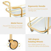 Load image into Gallery viewer, 2 Tier Metal Frame Rolling Kitchen Cart with Glass Shelves