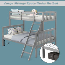Load image into Gallery viewer, Twin over Full Bunk Bed Rubber Wood Convertible with Ladder Guardrail-Gray