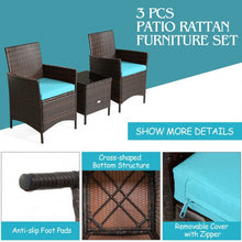 Load image into Gallery viewer, 3Pcs Patio Rattan Furniture Set Cushioned Sofa and Glass Tabletop Deck-Blue
