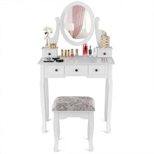 Load image into Gallery viewer, Dressing Table Set with Oval Mirror Stool and 5 Storage Drawers