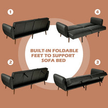 Load image into Gallery viewer, Convertible Futon Sofa Bed PU Adjustable Couch Sleeper with Wood Legs-Black