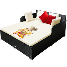 Load image into Gallery viewer, Outdoor Patio Rattan Daybed Thick Pillows Cushioned Sofa Furniture-White